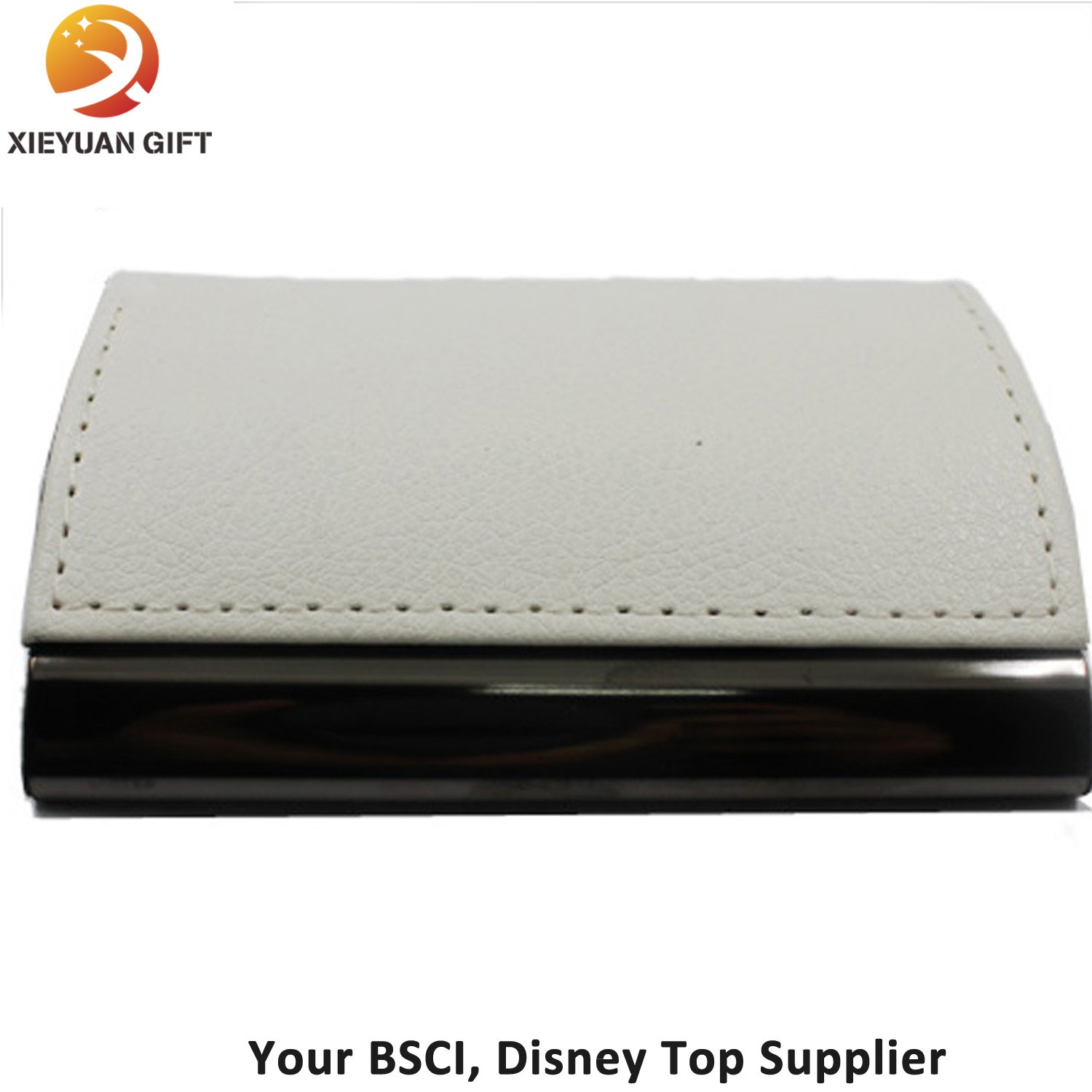 White Leather Business Card Holder Metal Name Card ID Card Holder