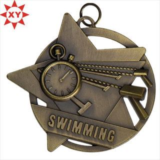 Gold Round Copper Swimming Medal with Engraved Logo