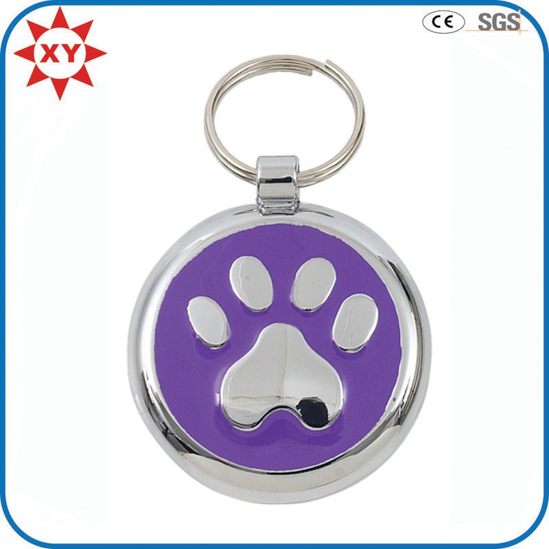 Hot Sale Purple Engravable Paw Shaped Round Pet Tags Dog Tag