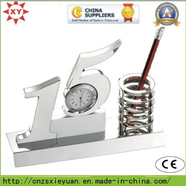 Metal Trophy Awards with Clock and Pen Container