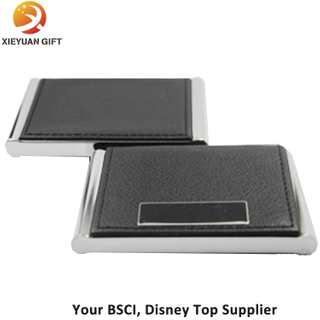 Black Leather Name Card Business Card Holder Opened