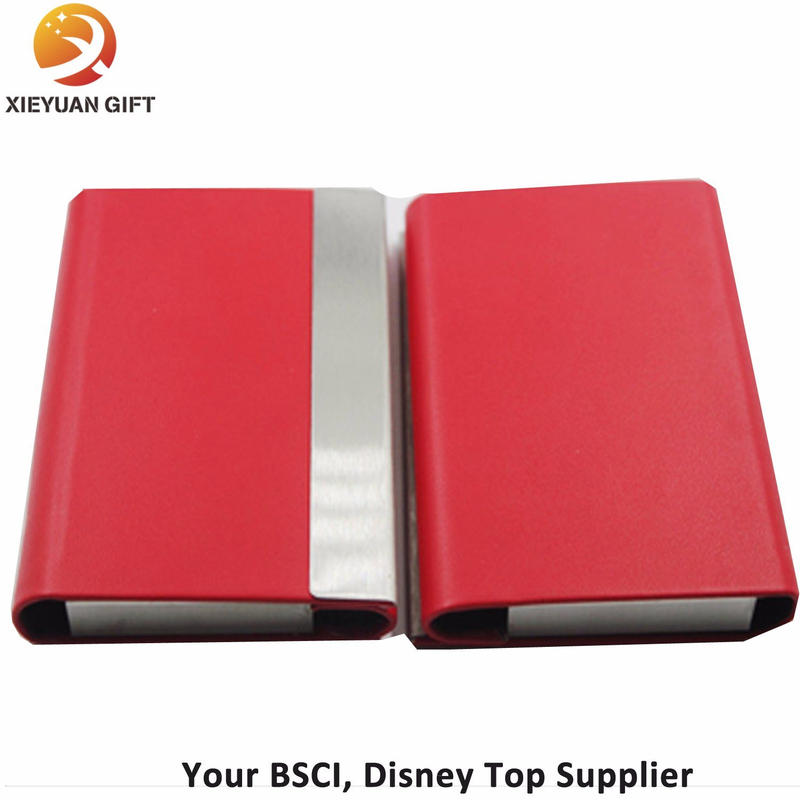 Red Leather Business Card Holder Metal Name Card ID Card Holder