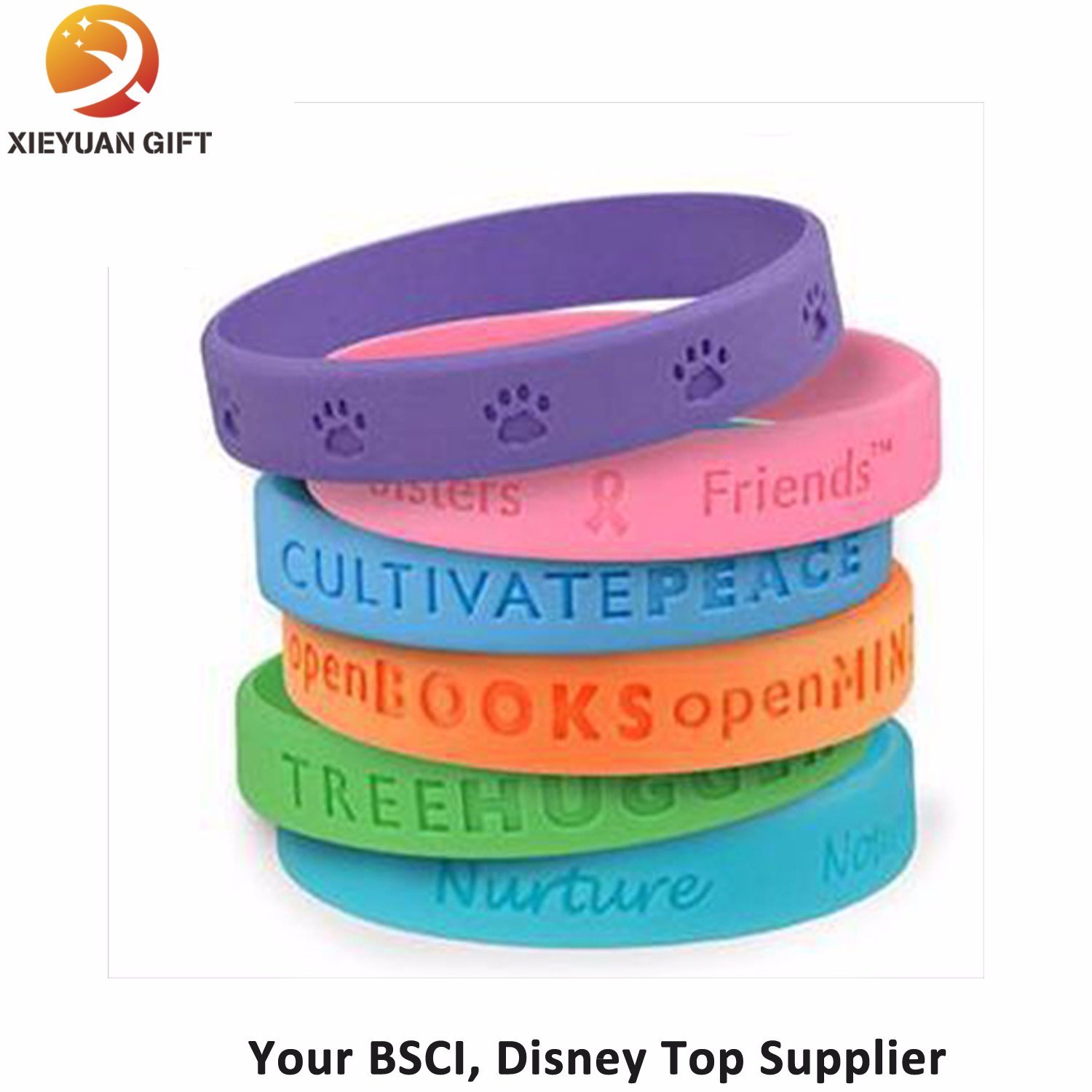 Rainbow Color Silicon Wristband with Debossed Written Logo